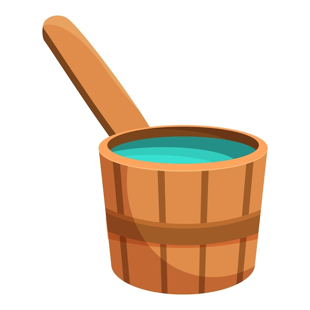 Cubo de madera lleno de agua con bañero para sauna