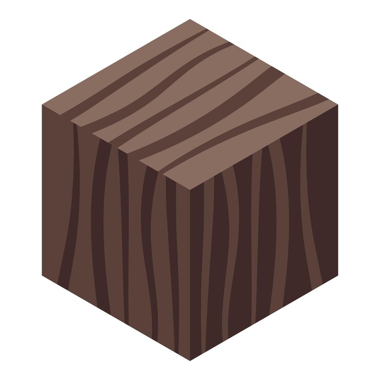 Vector cubo de madera marrón oscuro que muestra un patrón natural de grano de madera