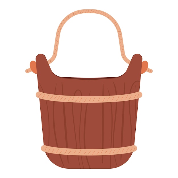 Cubo de madera para sauna Ilustración de dibujos animados vectorial aislada sobre un fondo blanco