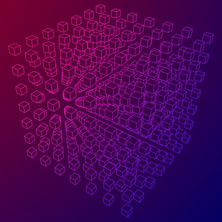 Vector cubo de malla de estructura metálica fabricado con muchos cubos pequeños estructura de conexión visualización de datos digitales