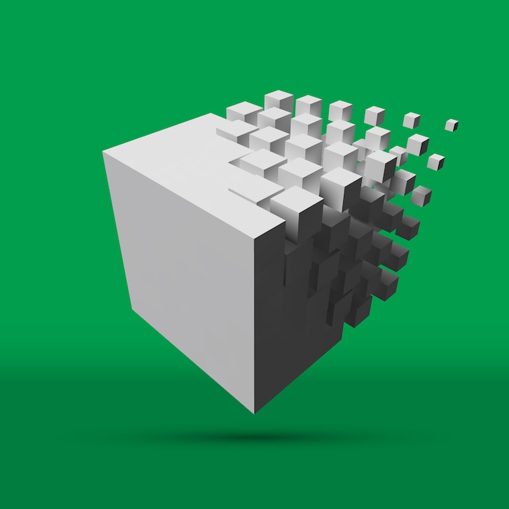 Vector cubo más grande que se disuelve en cubos más pequeños