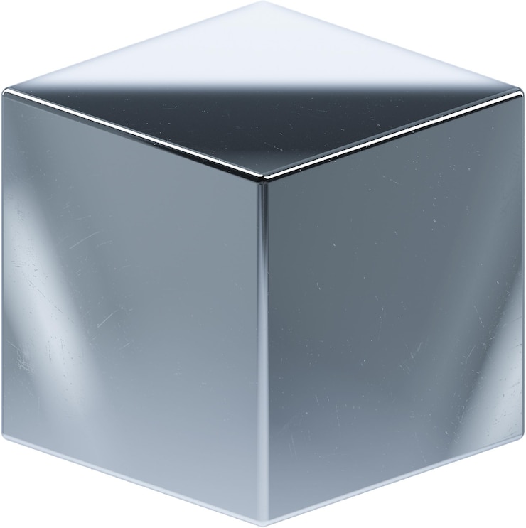 Vector el cubo de metal 3d plateado