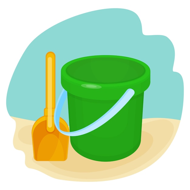 Cubo y pala unidos en la ilustración vectorial