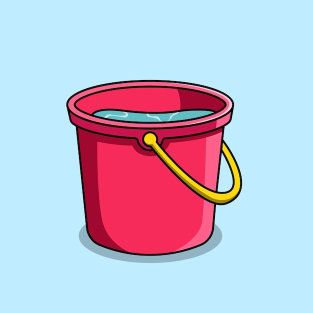 Cubo de plástico rojo con agua