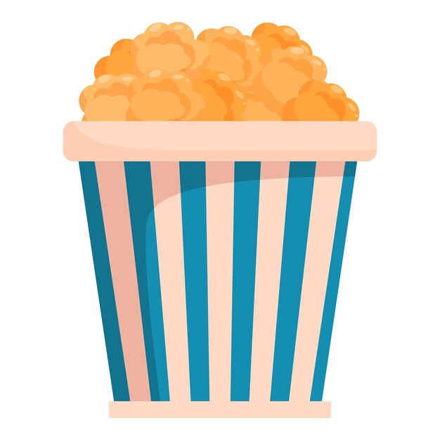 Un cubo rayado lleno de palomitas de maíz para un bocadillo de película