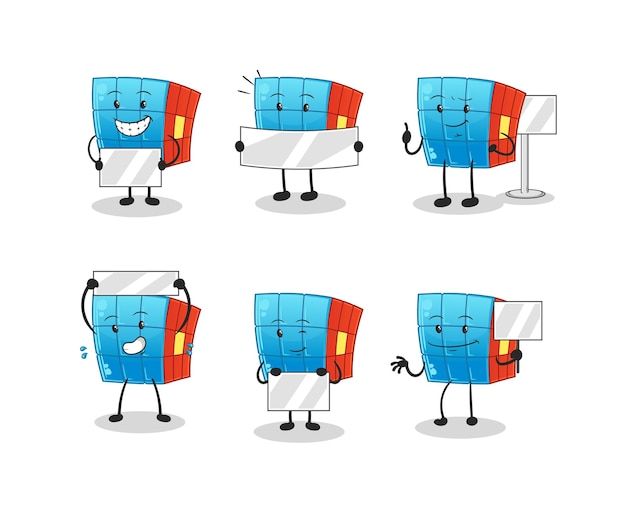 Cubo de Rubik con carácter de grupo de tablero. mascota vectorial