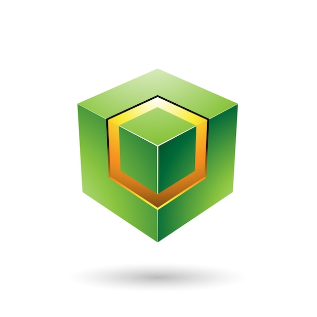 Cubo verde en negrita con ilustración de Vector de núcleo brillante