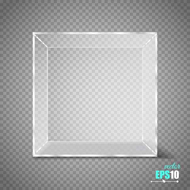 Vector cubo de vidrio transparente aislado en transparente.