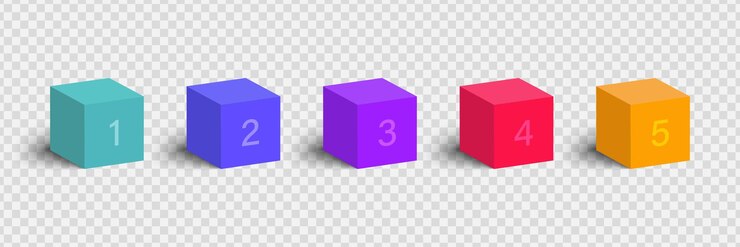 Vector cubos 3d de colores con números aislados en un fondo transparente