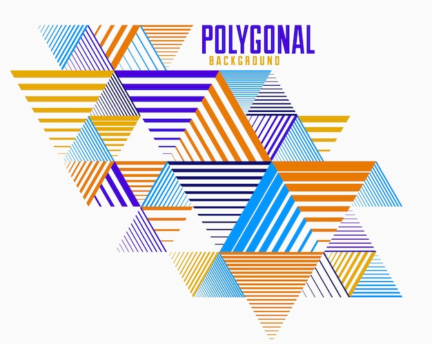 Cubos 3D de diseño de línea y fondo abstracto de triángulos, plantilla de estilo retro isométrica poli baja poligonal. Elemento gráfico rayado aislado. Plantilla para póster o pancarta, portada o anuncio.