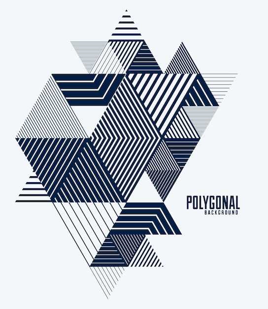Cubos 3D de diseño de línea y fondo abstracto de triángulos, plantilla de estilo retro isométrica poli baja poligonal. Elemento gráfico rayado aislado. Plantilla para póster o pancarta, portada o anuncio.