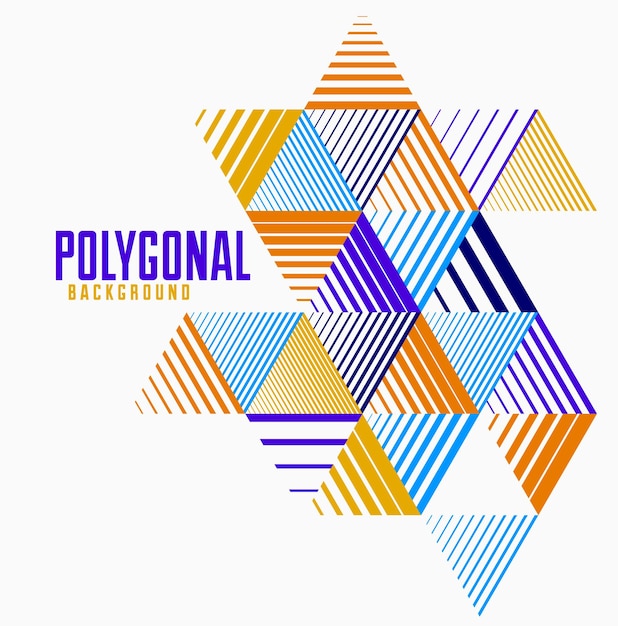 Cubos 3D de diseño de línea y fondo abstracto de triángulos, plantilla de estilo retro isométrica poli baja poligonal. Elemento gráfico rayado aislado. Plantilla para póster o pancarta, portada o anuncio.