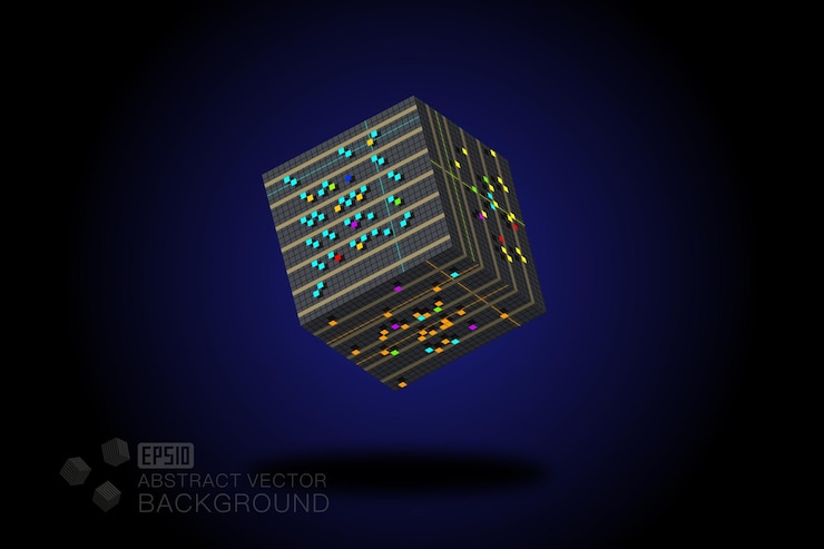 Vector cubos 3d flotando sobre un fondo negro