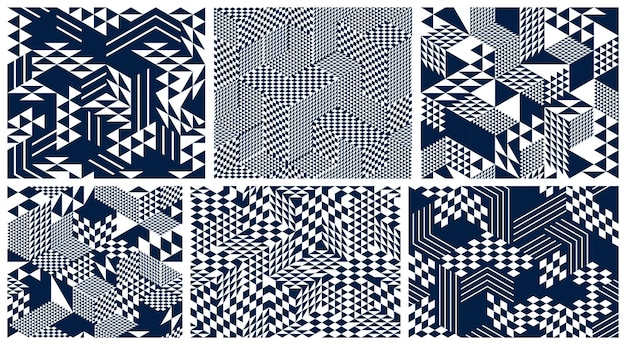 Cubos 3D patrones sin fisuras vector fondos, rombos y triángulos bloques dimensionales, arquitectura y construcción, diseños geométricos.