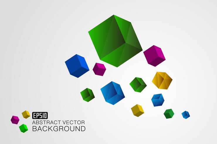 Vector cubos de colores 3d flotando sobre un fondo blanco