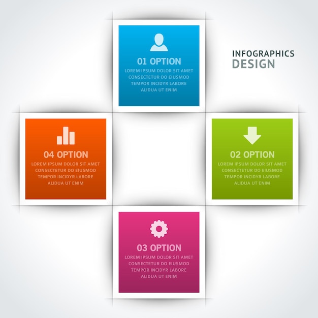 Cubos cuadrados realistas con vector de plantilla de diseño de negocio de esquema de infografía de marco blanco