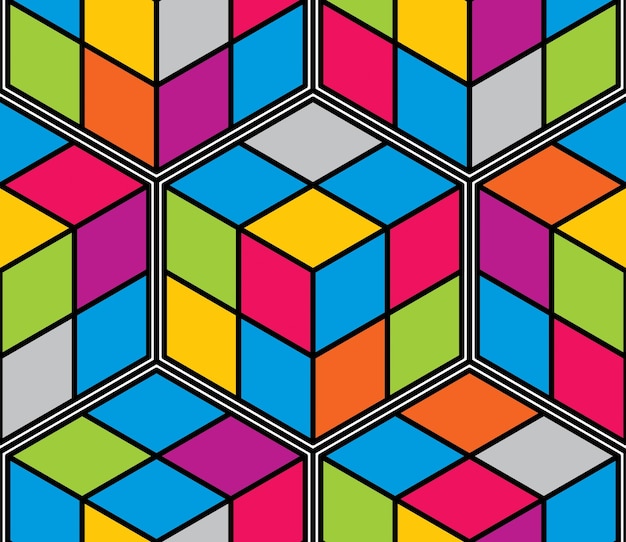 Cubos geométricos abstractos de patrones sin fisuras, fondo vectorial 3d. Línea de ingeniería de estilo tecnológico dibujando ilustraciones infinitas. Utilizable para tela, papel tapiz, envoltura, web e impresión.