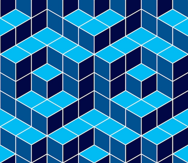 Cubos geométricos abstractos de patrones sin fisuras, fondo vectorial 3d. Línea de ingeniería de estilo tecnológico dibujando ilustraciones infinitas. Utilizable para tela, papel tapiz, envoltura, web e impresión.
