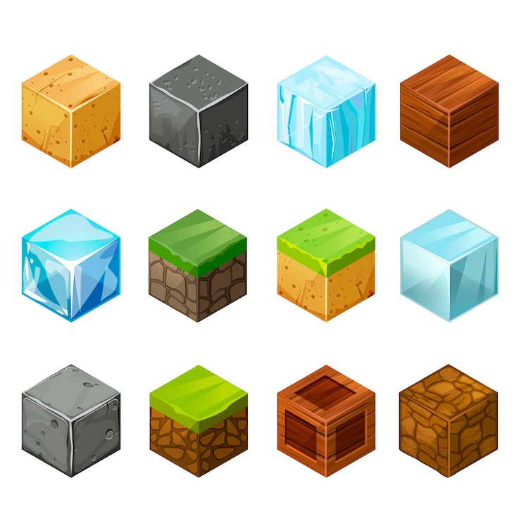 Vector cubos isométricos big set elementos naturaleza