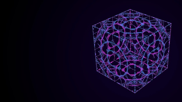 Cubos de marco de alambre de diferentes lados Objetos geométricos 3D abstractos vectoriales Conexión de red de cadena de bloques de tecnología