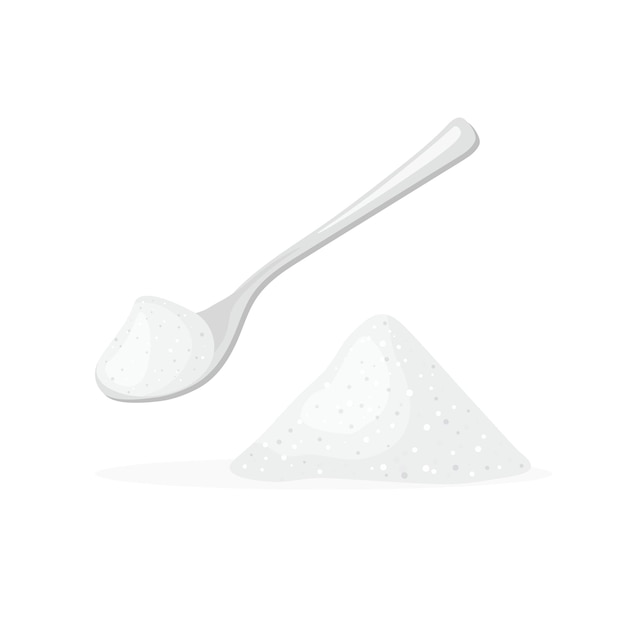 Cuchara de plata metálica llena de sal Ingrediente para hornear y cocinar Cucharadita vectorial aislada en blanco