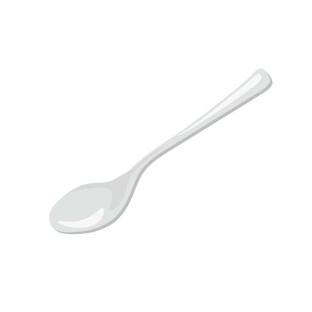 Cuchara de plata vacía de metal Vista lateral de la cucharadita Ilustración vectorial aislada sobre fondo blanco