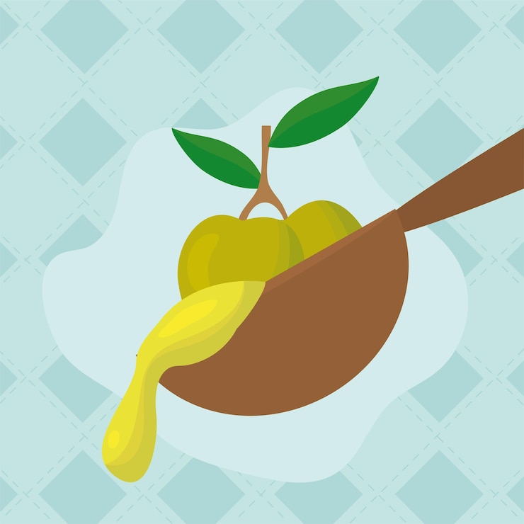Vector cuchara y semillas de aceite de oliva