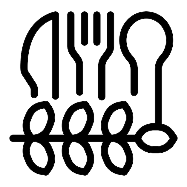 Cuchara, tenedor y cuchillo que forman una rama de olivo que simboliza la dieta mediterránea