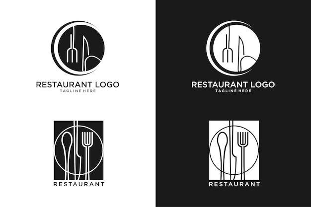 Vector cuchara tenedor plato cuchillo vidrio para comedor diseños de logotipos de restaurantes