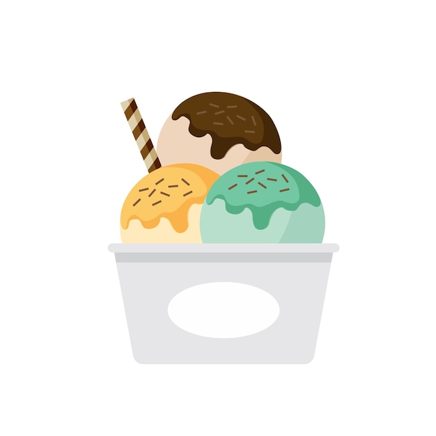Cucharadas de helado en un tazón de diseño plano aislado