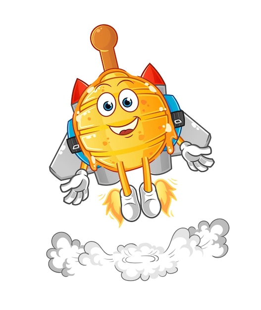 Cucharón de miel de madera con mascota jetpack. vector de dibujos animados