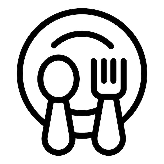 Cuchilla y tenedor en el plato icono que representa comer