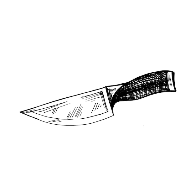 Cuchillo. Boceto dibujado a mano. Ilustración de vector de blanco y negro. Aislado en blanco.