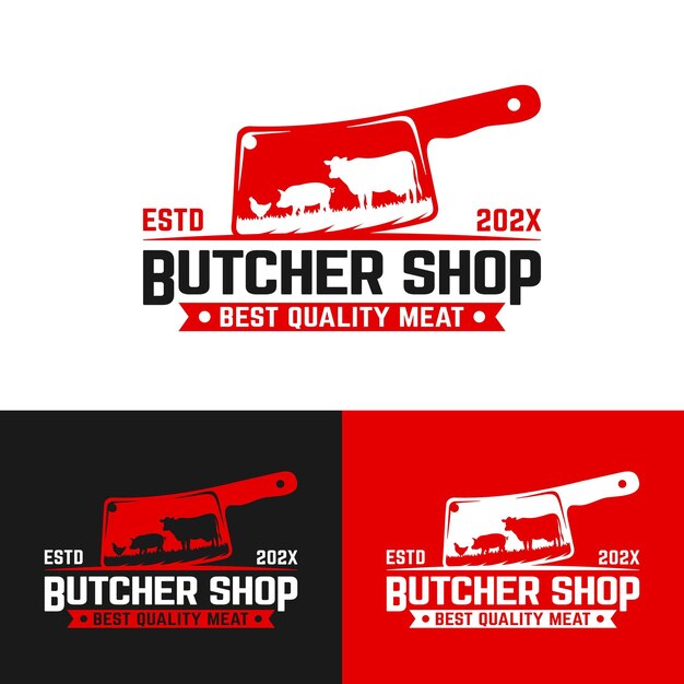 Vector cuchillo para carne con símbolo de vaca cerdo pollo apto para carnicería carnicería deli carne de res tienda de carne