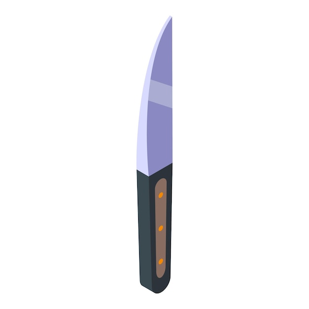 Cuchillo de caza afilado con mango de madera apuntando hacia arriba vista isométrica