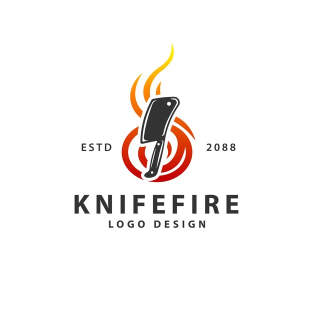 Cuchillo de cocina en el fuego logotipo vintage logotipo de cuchillo de fuego