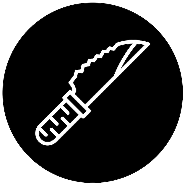 un cuchillo con un contorno blanco en él está dibujado en un círculo