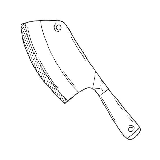 Cuchillo para cortar carne estilo Doodle aislado sobre fondo blanco