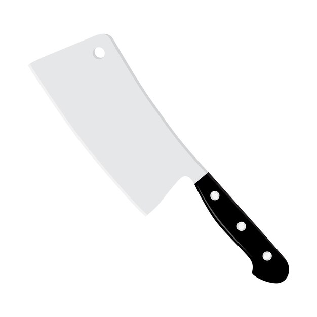 Cuchillo de cuchillo grande y afilado con mango negro aislado en vector blanco