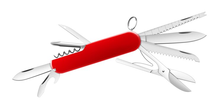 Vector cuchillo del ejército suizo o cuchillo de bolsillo aislado sobre fondo blanco esta herramienta de corte está utilizando el gran
