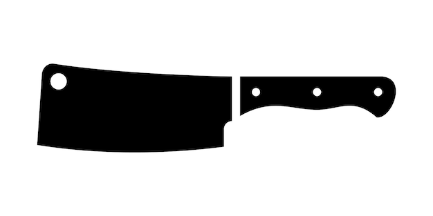 Cuchillo de hacha de carnicero negro Herramienta de acero de cocina con hoja ancha para picar y descuartizar carne y aves de corral vectoriales