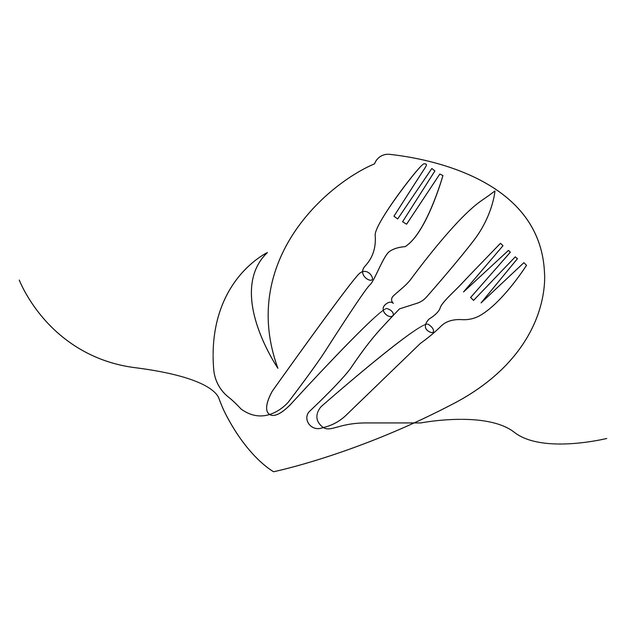 Cuchillo de horquilla y placa de cuchara vectorial dibujo continuo de una línea sobre fondo blanco ilustración de stock