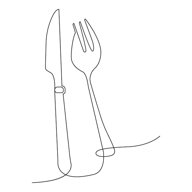 Cuchillo de horquilla vectorial continuo dibujo de una línea en fondo blanco ilustración de stock