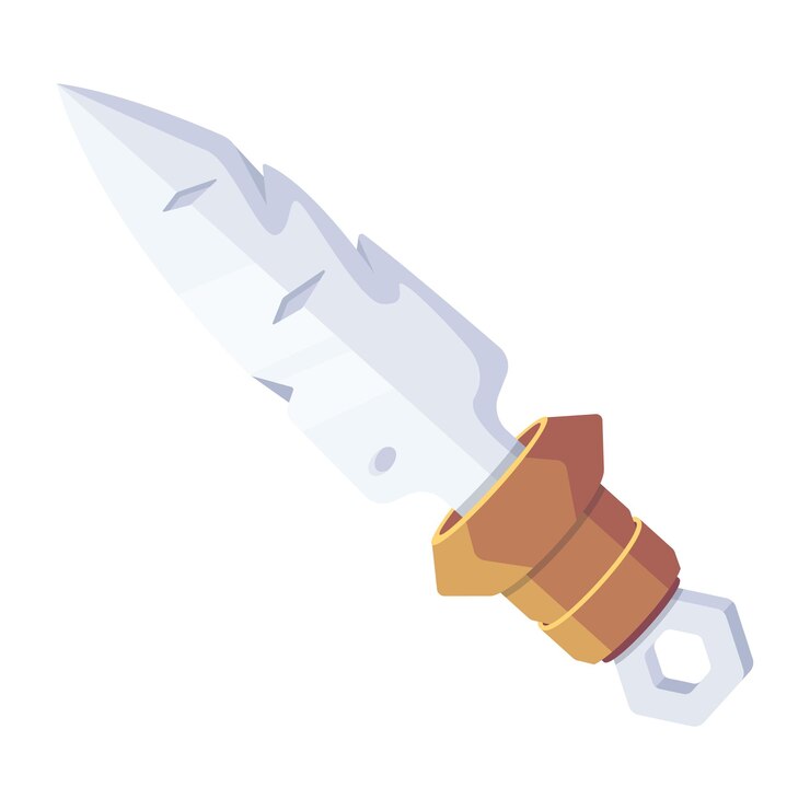 Vector un cuchillo con mango blanco y mango dorado.