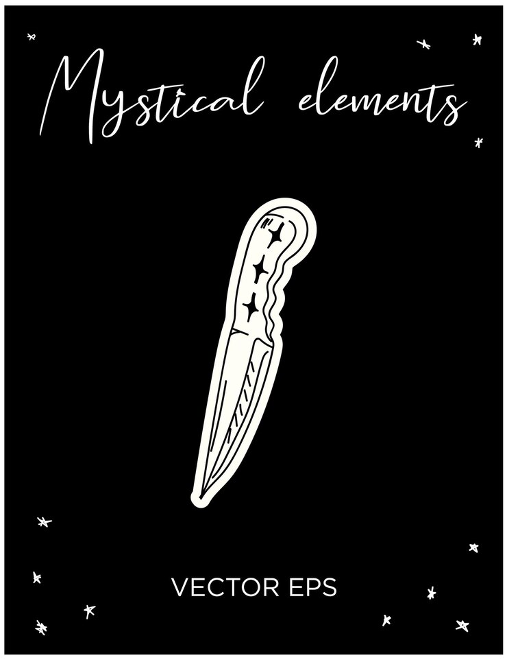 Cuchillo místico arte de línea vectorial perfecto para tatuajes impresiones marca y diseños espirituales