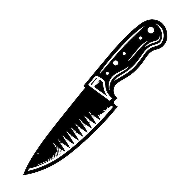 Cuchillo de pan dentado Ilustración vectorial de arte de línea en silueta sobre fondo blanco