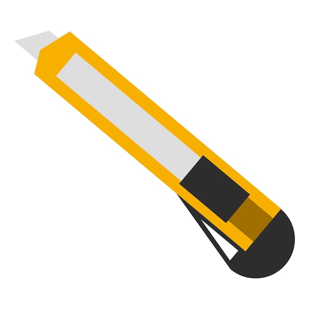 Cuchillo de papelería amarillo Icono de herramienta de oficina Cuchillo cortador de papel en estilo plano