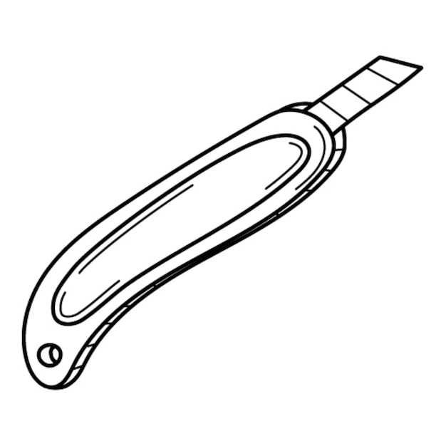 Un cuchillo de papelería. artículo escolar, material de oficina. garabatear. ilustración de vector blanco negro dibujado a mano