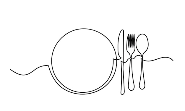 Un cuchillo de placa de línea continua y un tenedor de línea única Diseño de cubiertos
