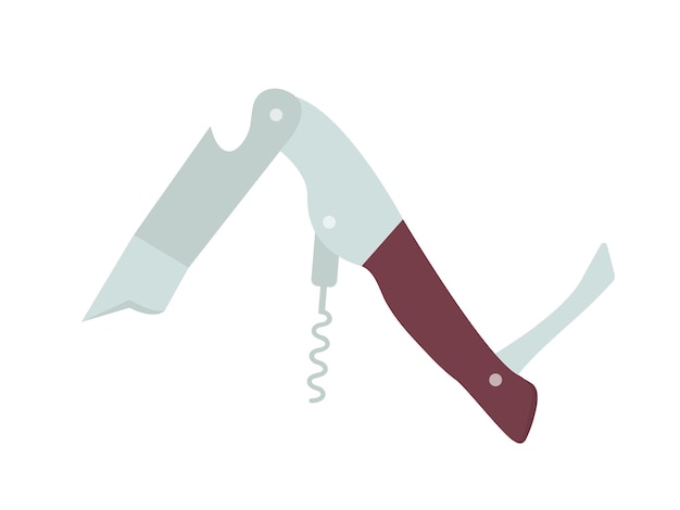 Vector cuchillo de sommelier plano vectorial con sacacorchos y abridor de botellas de vidrio